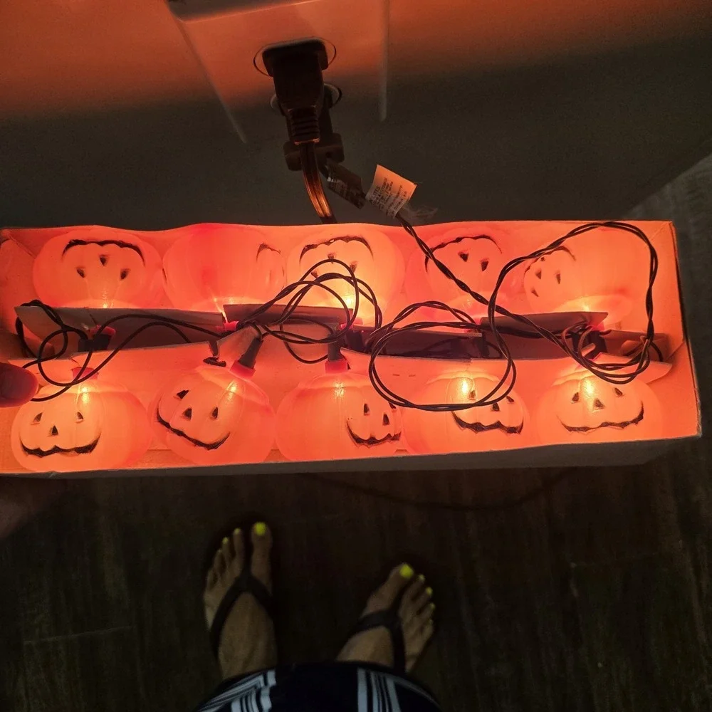 Vtg Blow Mold Halloween Lights 10 Jack o' Lantern String Bulbs Lot Of 3 Packages